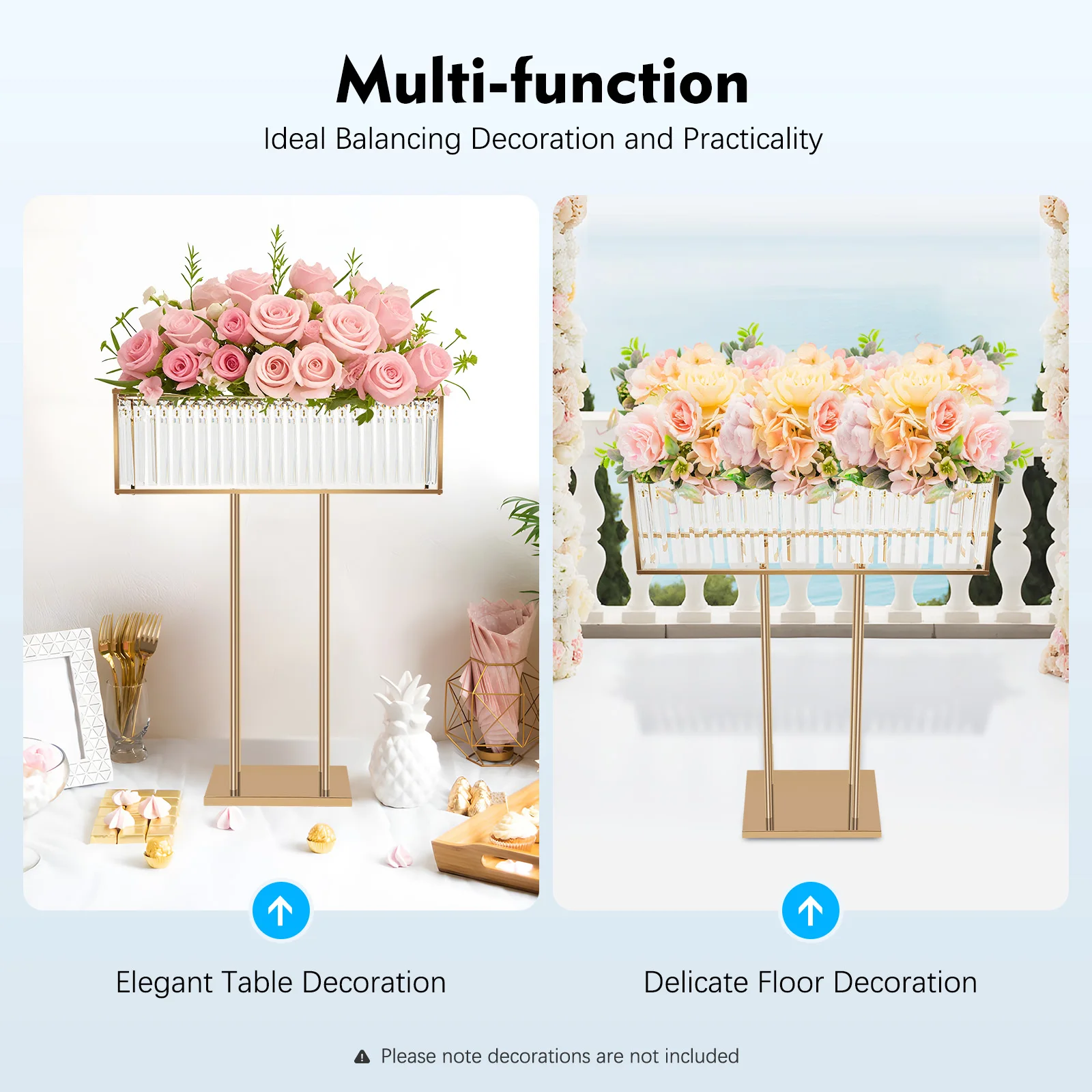 Crystal Flower Stand Sparkling Crystal Wedding Arch with Gold Frame  Beaded Curtain Flower Stand for Sweetheart Table Ceremony