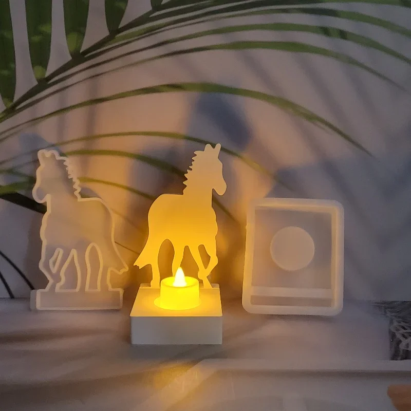 Silicone Mold A Little Horse Plug Decoration Plaster House Candlestick Decor Plaster Drop Glue DIY