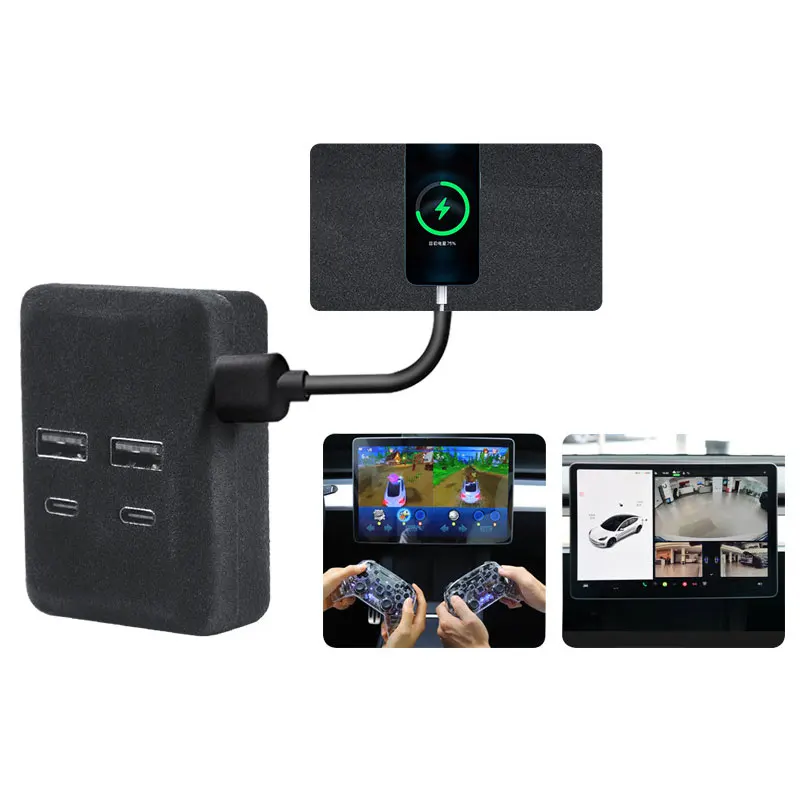 For Tesla HUB Fast Charge Expansion USB Splitter HUB Docking Station Model 3 Y Center Glove box expansion dock