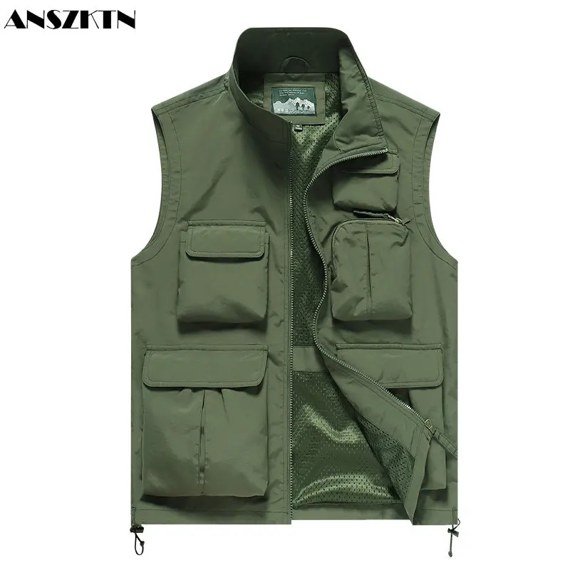 

ANSZKTN Men sleeveless casual spring autumn thin photography fishing waistcoat autumn multi-pocket cargo outdoor Vest