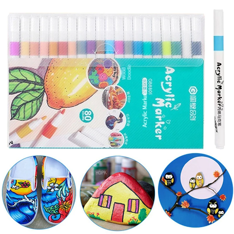12 Colors Acrylic Marker Rock Painting Set For Kids Children Stone Paint Pens Set Ceramic Glass Wood Manga Art Supplies School giorgione 12 24 color 12ml tube waterproof acrylic paint set suitable for fabric painting hand painted artist children supplies