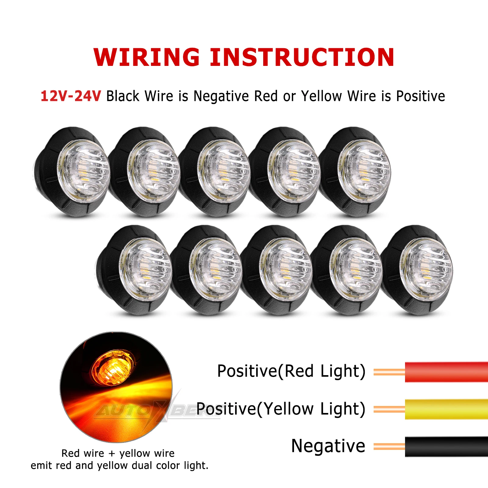 4x Red Round LED Side Marker Lights – 3/4 Inch Mini Clearance Lights For Trucks & Trailers – Waterproof