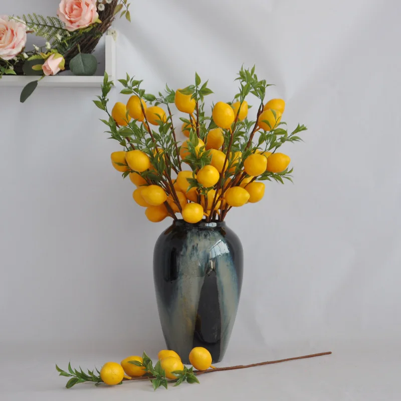 Lemon Branches With Fruit Simulation Green Plants Fresh Home Decoration Photo Props Plastic Fruit Flower Arrangement Fake Flower