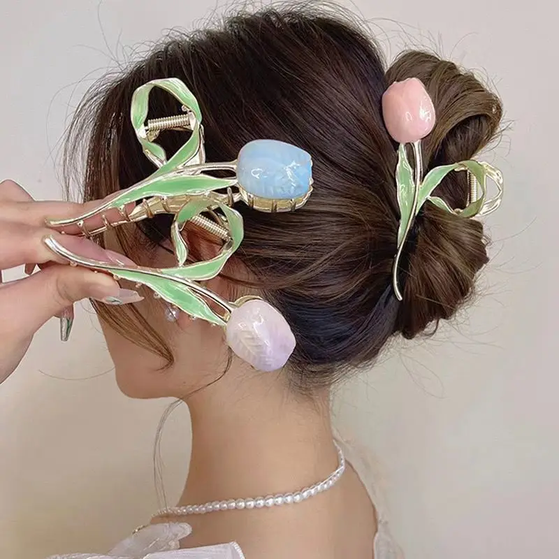 

2022summer new romantic teenage girl Super fairy temperament Tulip Hair Clip Shark Clip Hairpin hair accessory accessories