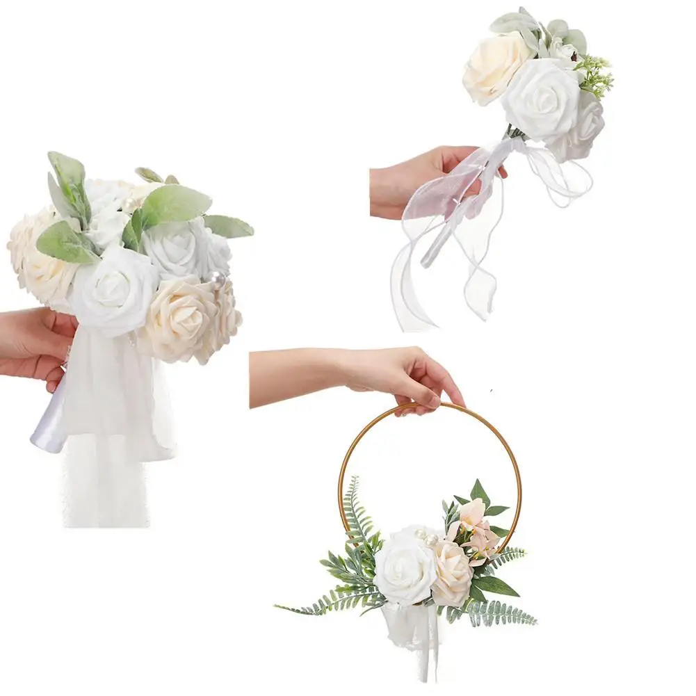 

[ NEW ARRIVALS ] Portable Bridal Artificial Rose Holding Flowers Wreath Wedding Party Decorations For Bride Bridesmaids