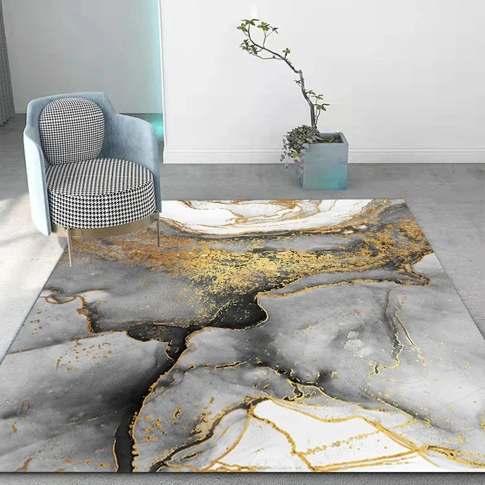 thumbnail image 1 of Alfombra antideslizante de mármol negro y dorado para sala de estar, decoración de lujo de estilo europeo, alfombra para pasillo, baño, puerta de entrada de casa, 1 of 5