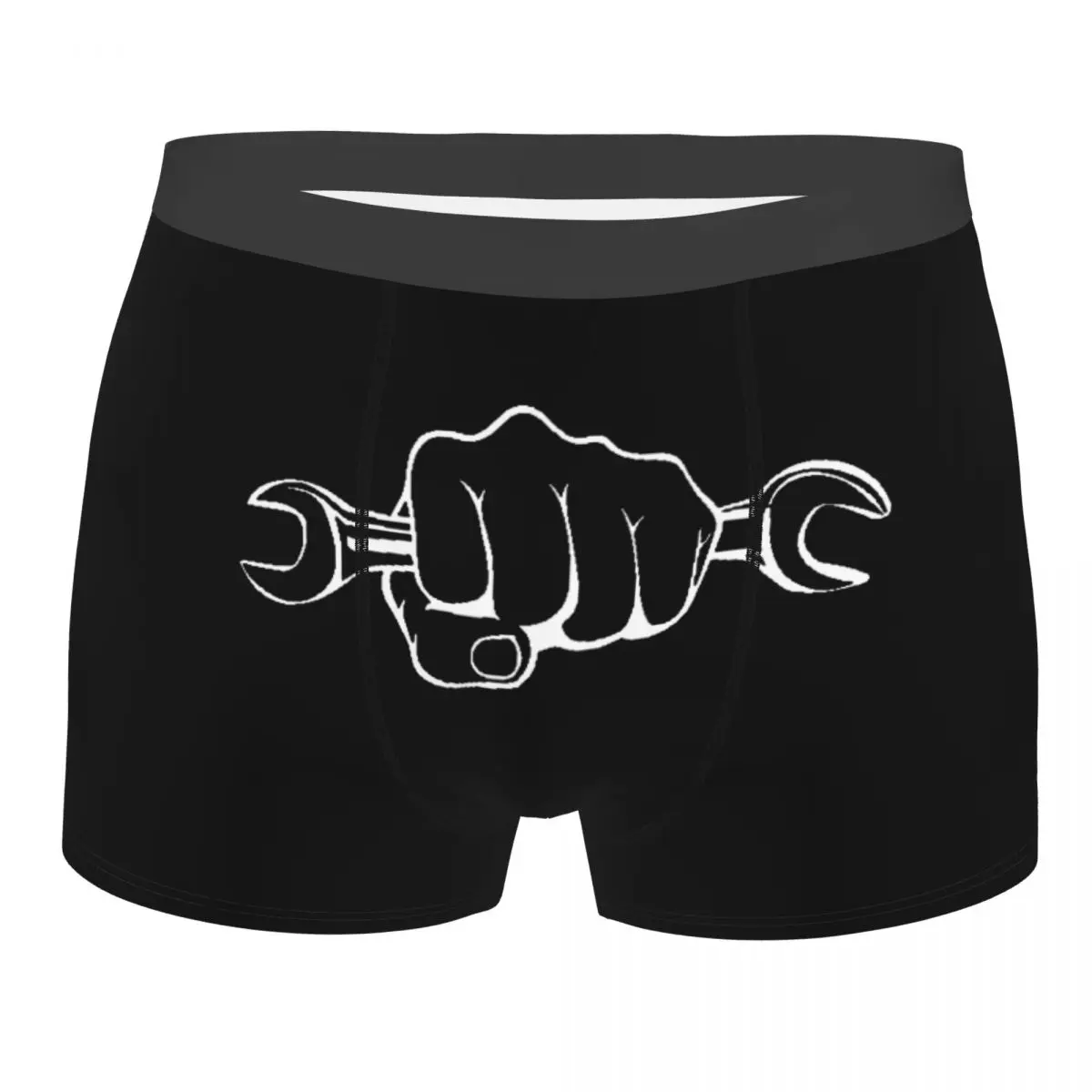

Men Funny Mechanic Holding A Wrench Motorcycle Fix Underwear Hot Boxer Shorts Panties Male Breathable Underpants Plus Size