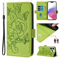 Elegant Floral Leather Phone Wallet Case - Premium Flip Cover Design - Galaxy S20+ (YB - RF - green)
