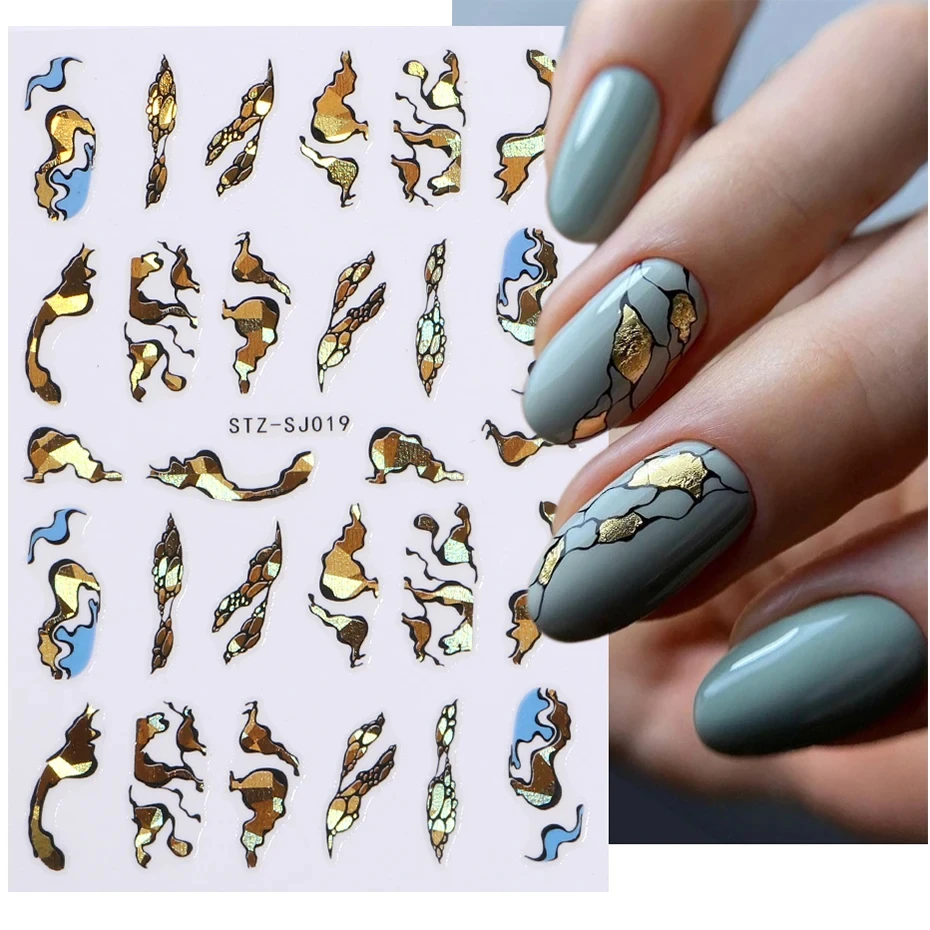 Nail Stickers Nail Art Decoration Nail Decals Geometric Lines Laser Gold Bronzing Slider Design Abstract Fun Y2K Metallic Nail Foils Decoration