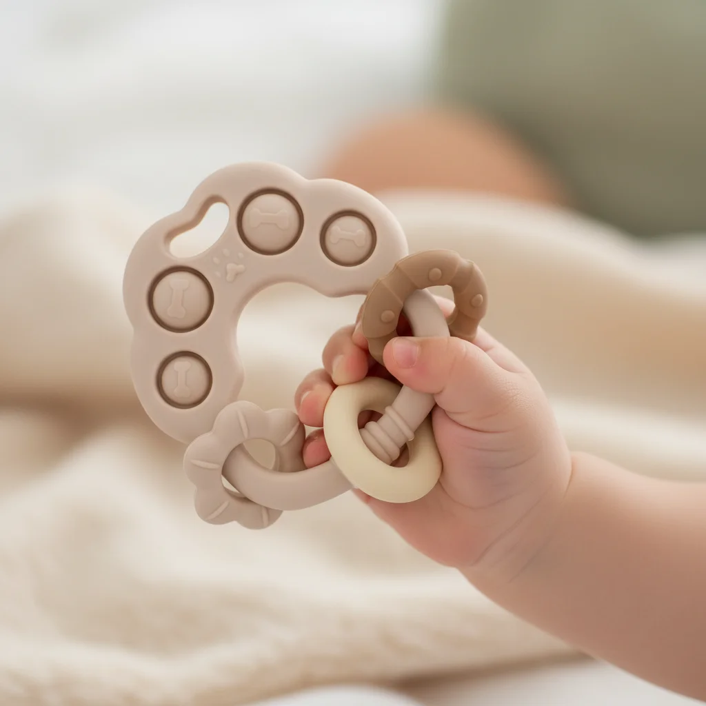 Baby Teething Toys 0-6 Months, Food Grade Silicone Teether Toy for Gum Relief, BPA Free Infant Chew Toy, Montessori Sensory Toys - 3