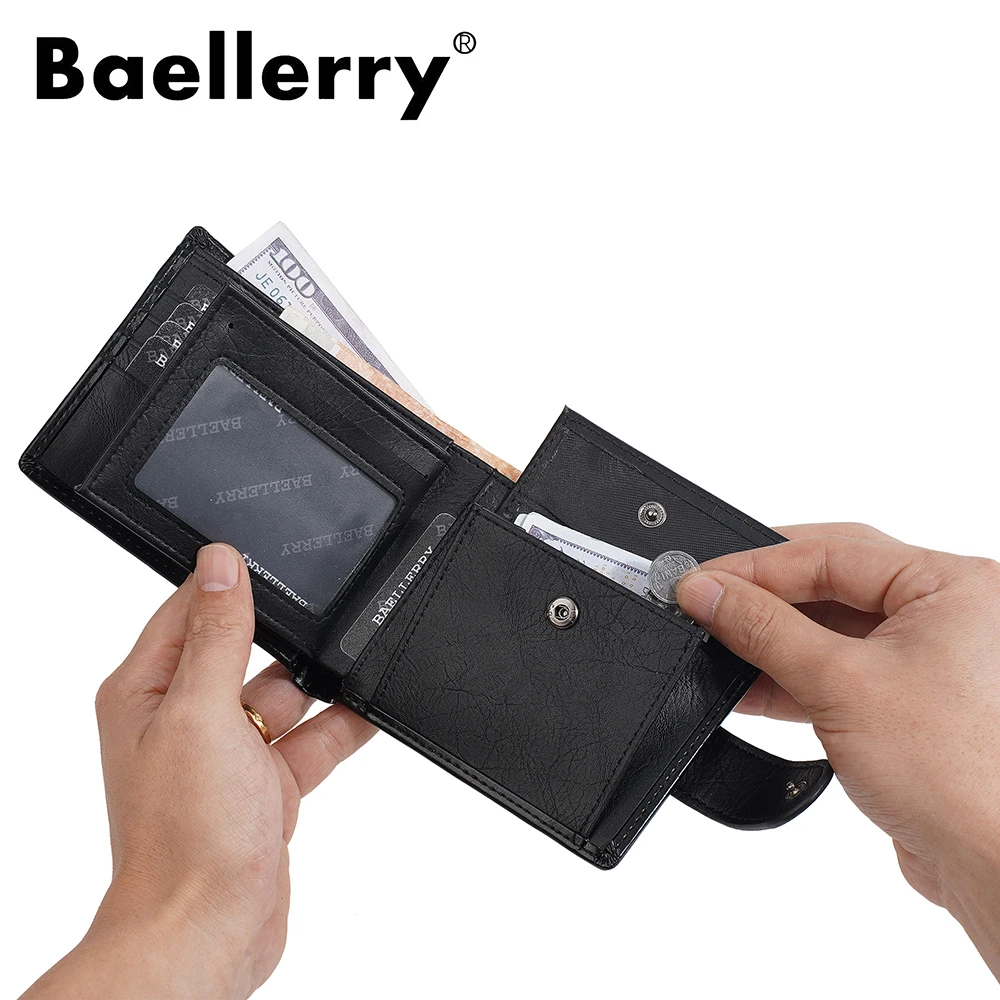 Men's Wallet with Zipper & Snap Fastener, Baellerry Short PU Leather Wallet for Men, Large Capacity Multi Card Slots Money Clip,