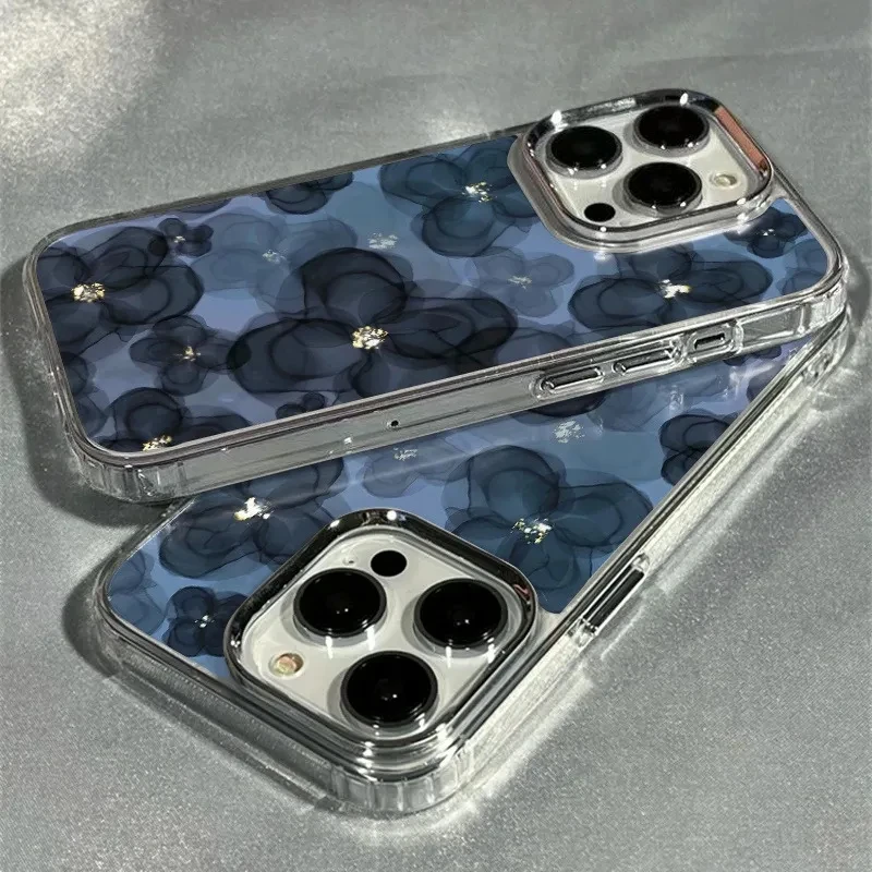 Dark Blue Floral TPU Phone Case Cover
