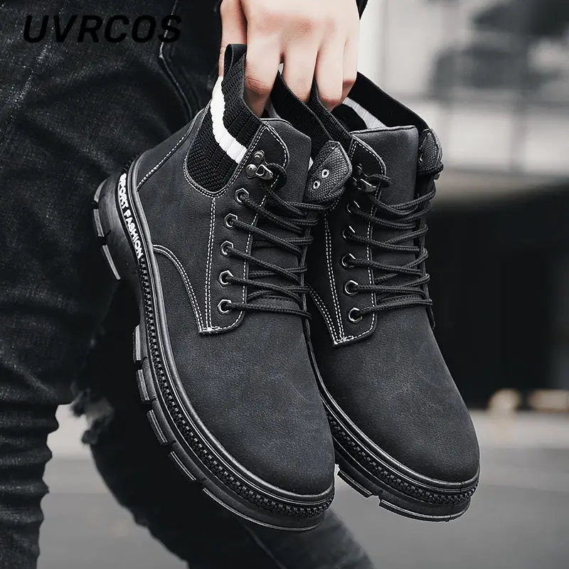 Middle Heel Fashion Men Boots Hightop Allmatch Boots Laceupmen