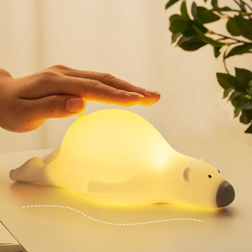 

Touch Sensor Silicone Lying Bear Touch Night Light Soft 3 Dimming Levels Sleeping Lamp Cute Cartoon Desk Lamp Gifts