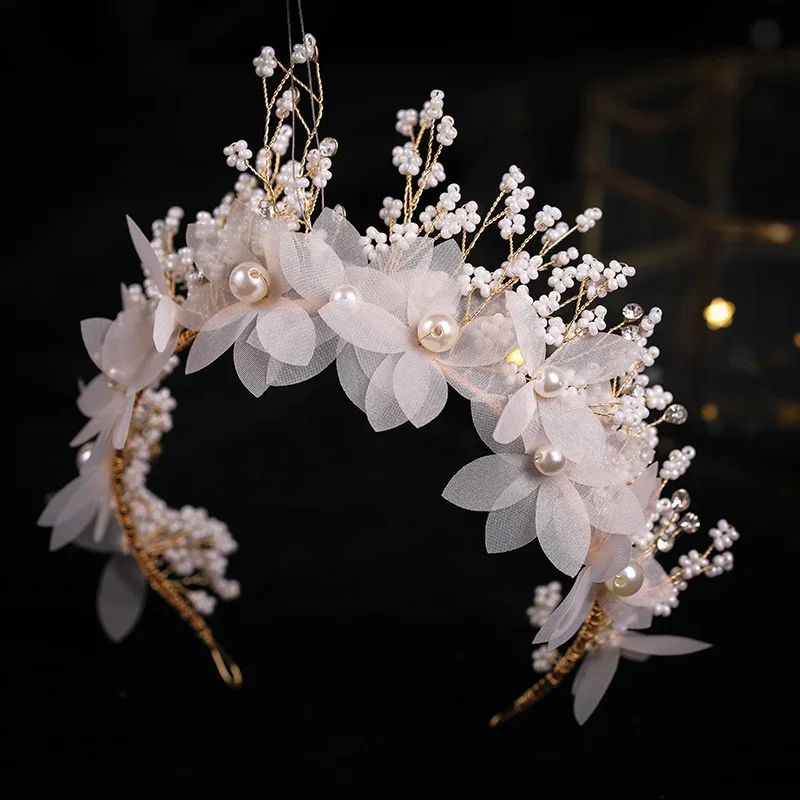 Flower Pearl Headband Hairband Tiara For women Queen Pageant Party Bridal Wedding Hair Accessories Jewelry Band Gift