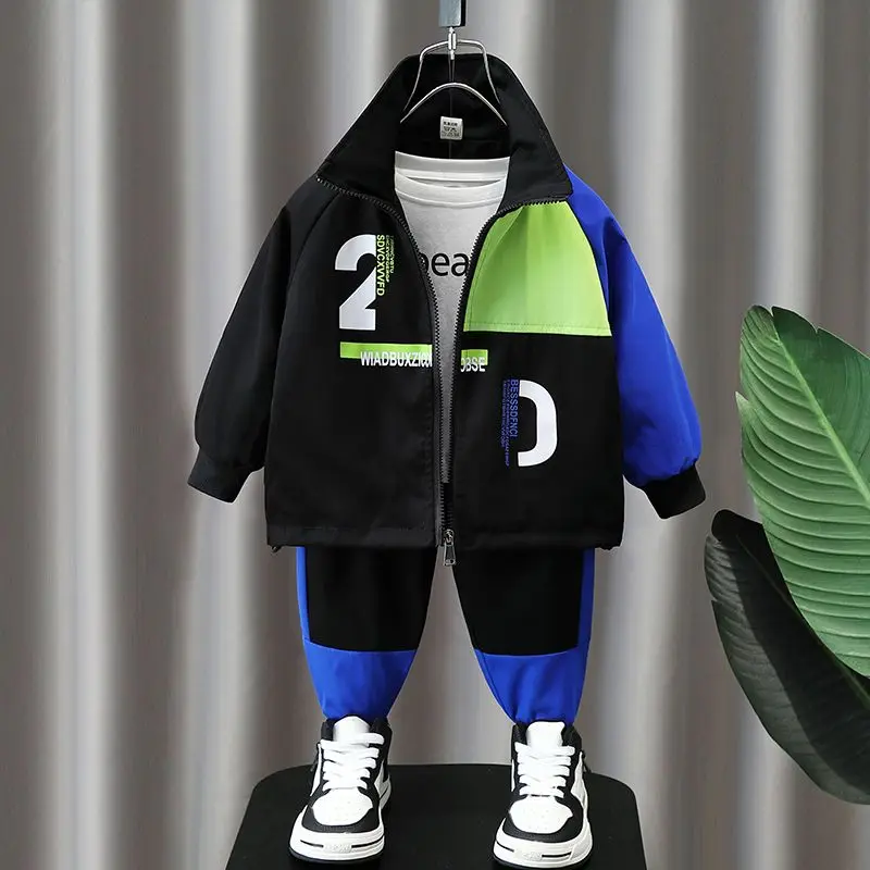 

Korean Kid Set Baby Boy Suit 2023 Spring Autumn Fashion Letter Print Baby Girls 2pcs Outfits Clothes Patchwork Jacket + Pant