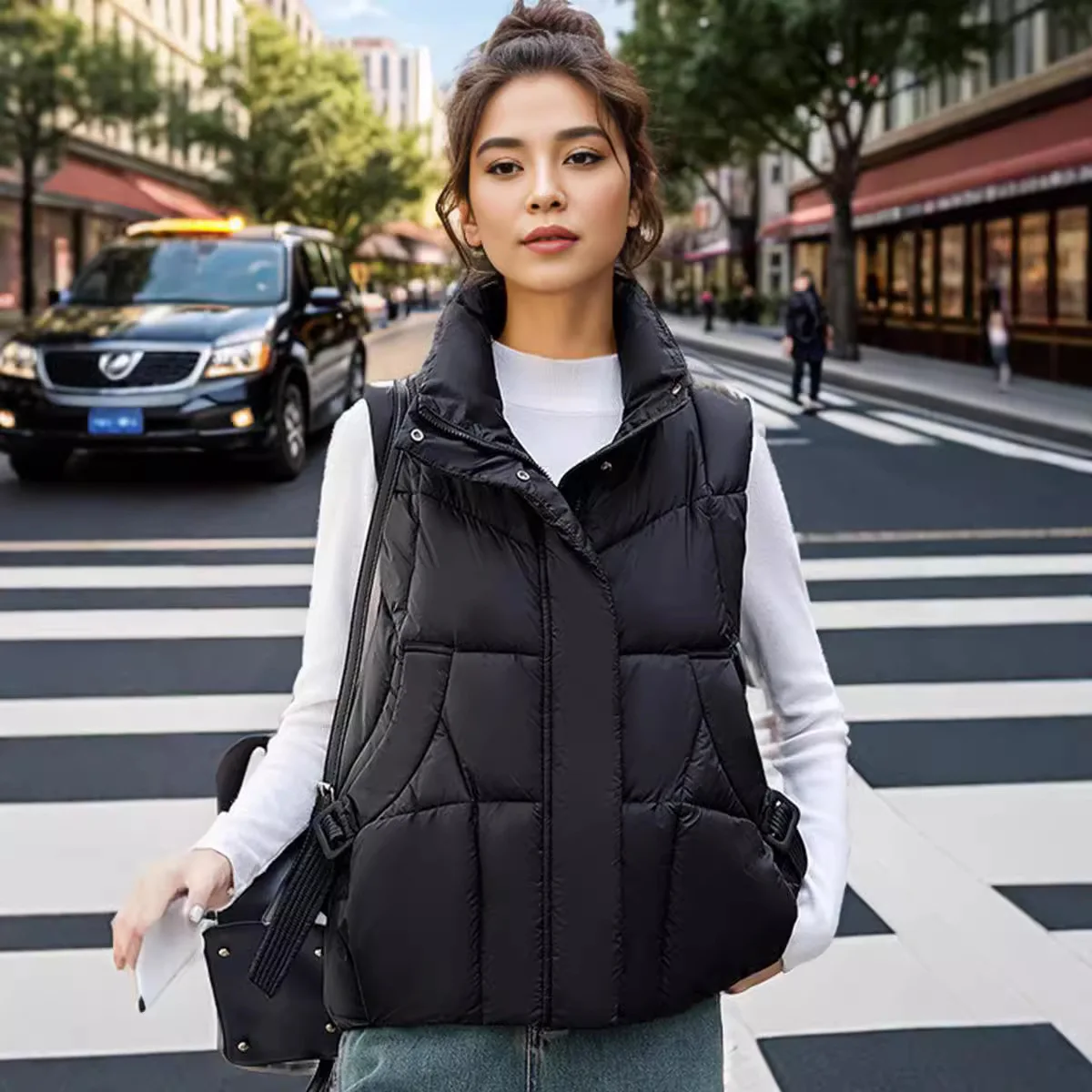Women Fashion Stand Collar All-Match Warm Sleeveless Waistcoat Jacket Coat Autumn Winter Down Cotton Vest