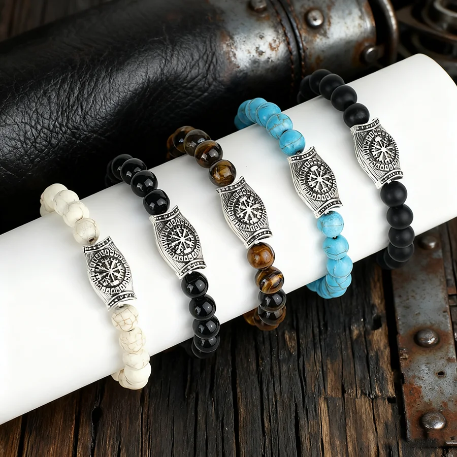 Minimalistisches Wikinger-Armband für Herren, 5 Farben, 8 mm, Tigeraugen, Onyx, Obsidian, Steinstrang, Armband, positive Energie, Heilung, Armband für Herren