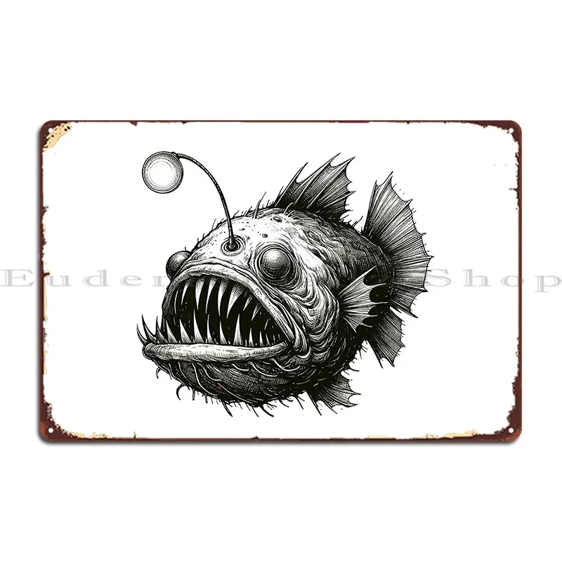 Anglerfish Esca Luminescente Dell'Oceano Targa In Metallo Personalizza Design Design Cinema Design Tin Sign Poster