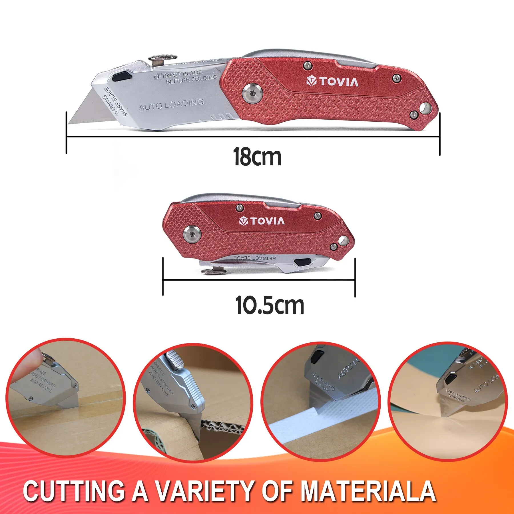 Folding Utility Knife Autoloading Replaceable Locking Blades for Cable Cartons Carboard Boxes Outdoor Tool