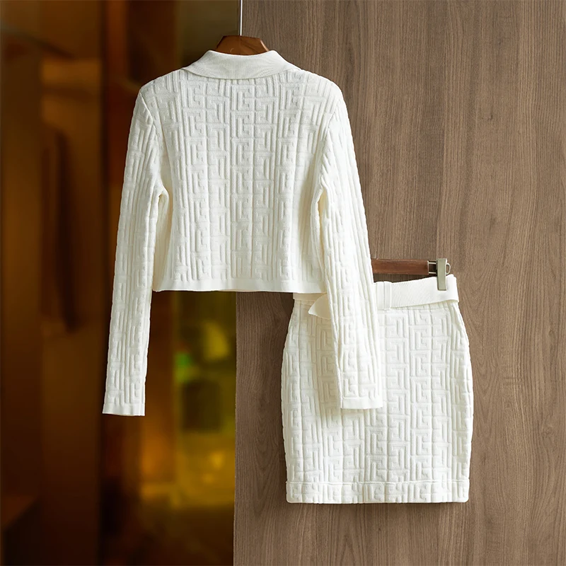 Elegant Design New Fall Slim Fit Notched Sweater Tops Mini Skirt