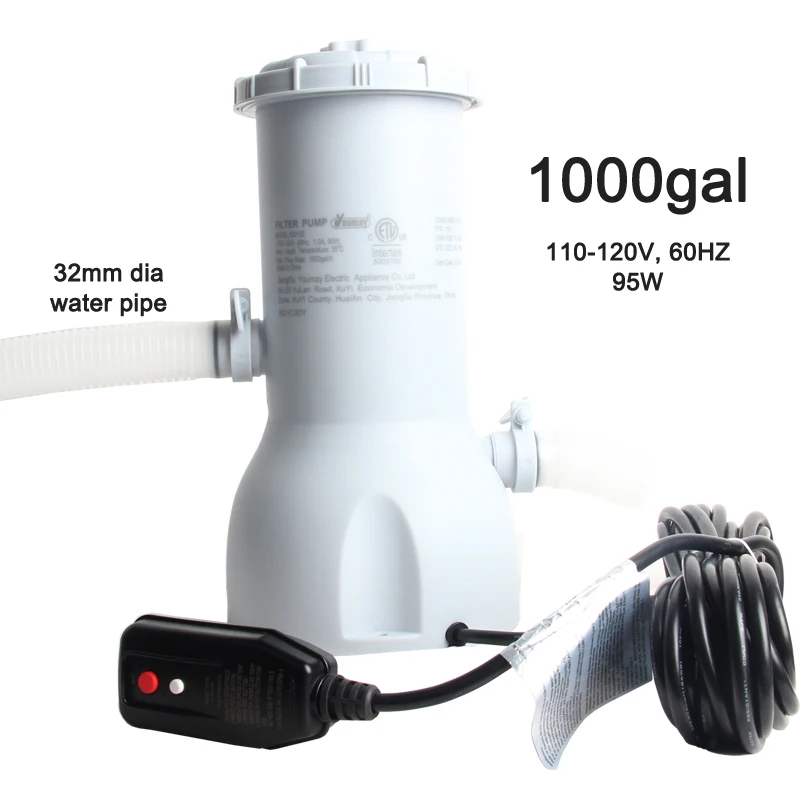 

water filter pump 110V 1000gal GFCI plug US standard above ground pool summer family swimming cleaning accessory circulation