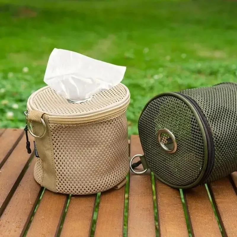 Outdoor Camping Tissue Box, Roll Paper Storage Bag with Hooks, Portable Tent Hanging Napkins, Practical Outdoor Supplies
