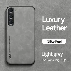 Magnetic Leather Phone Case with Car Holder and Soft Back Cover - Galaxy S23 (Light Grey)