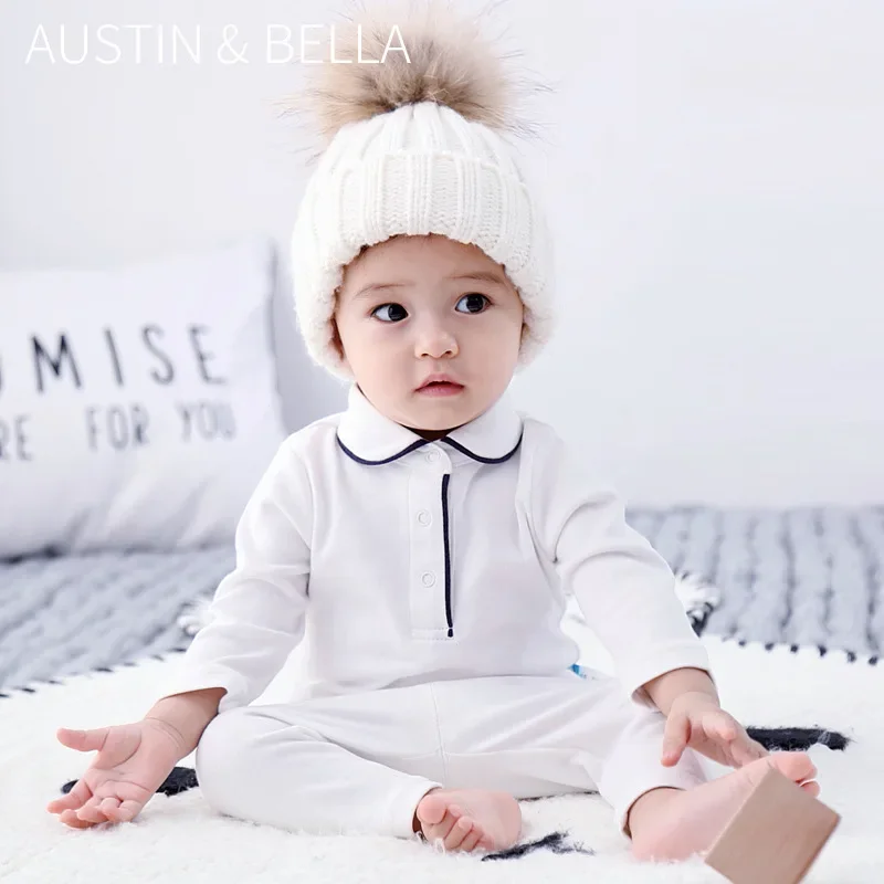 Austin & Bella 솔리드 컬러 코튼  의류 세트, 남아 여아 세트 세트, 0-3 세  옷, 2024 용수철 가을 신상