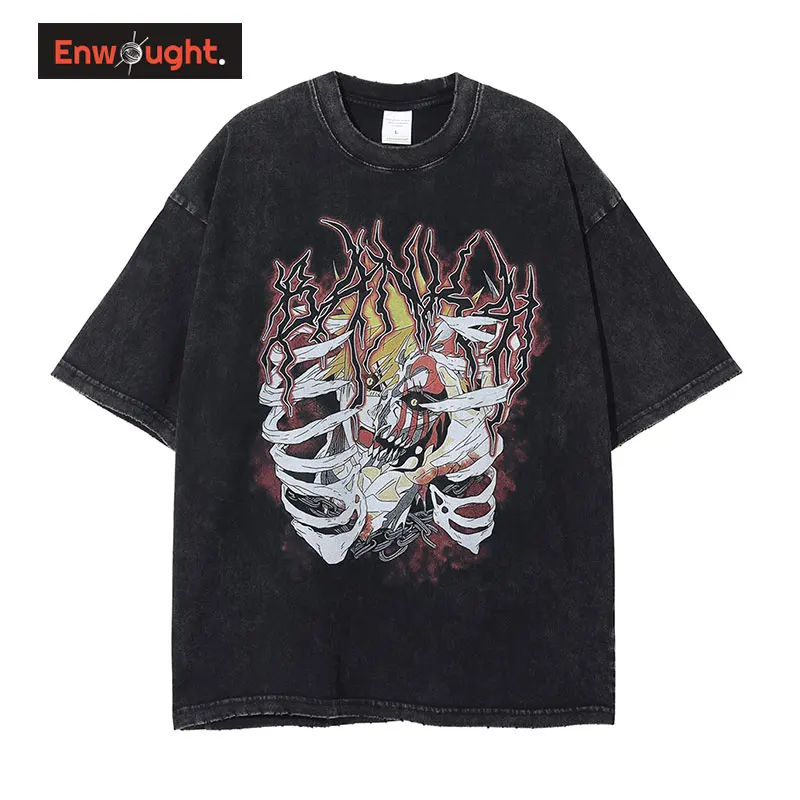 

Kurosaki Ichigo T Shirts Men Vintage Washed Bleach Oversized T-shirt Streetwear Retro Short Sleeve Harajuku y2k Manga Tops Tees