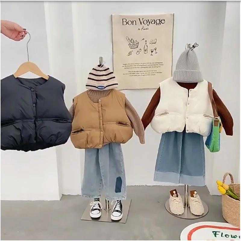 Children Vest Child Vest 1-7 Age Girls Boys' Winter Warmth Thickened Down Korean style Outdoor Sleeveless Jacket