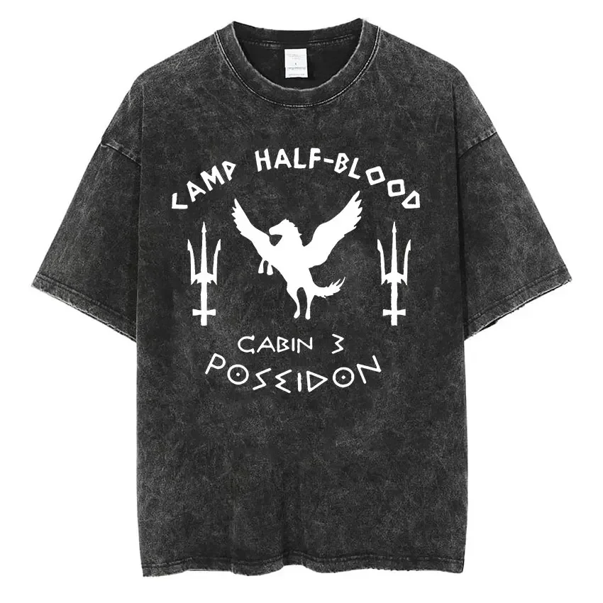 Vintage Washed Percy Jackson Tee Shirt Camp Half-Blood Harajuku Aesthetic T-shirt Men Women Casual Oversized T Shirts Streetwear