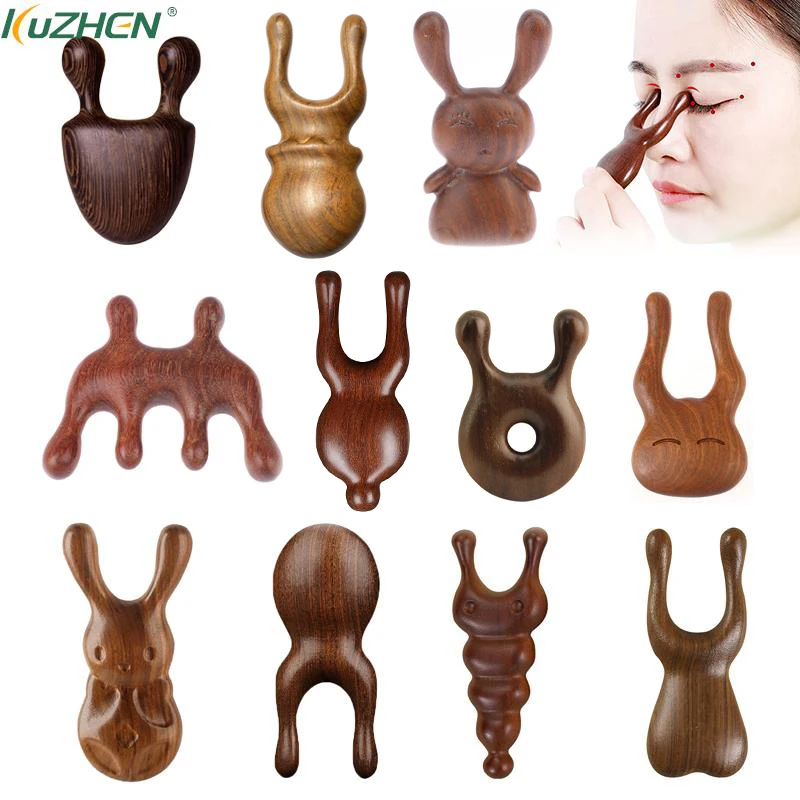 샌달우드 눈 코 자오선 마사지기, 바디 페이셜 마사지 도구, 나무 손잡이 Guasha 스크래핑 보드 침술 포인트 마사지기 