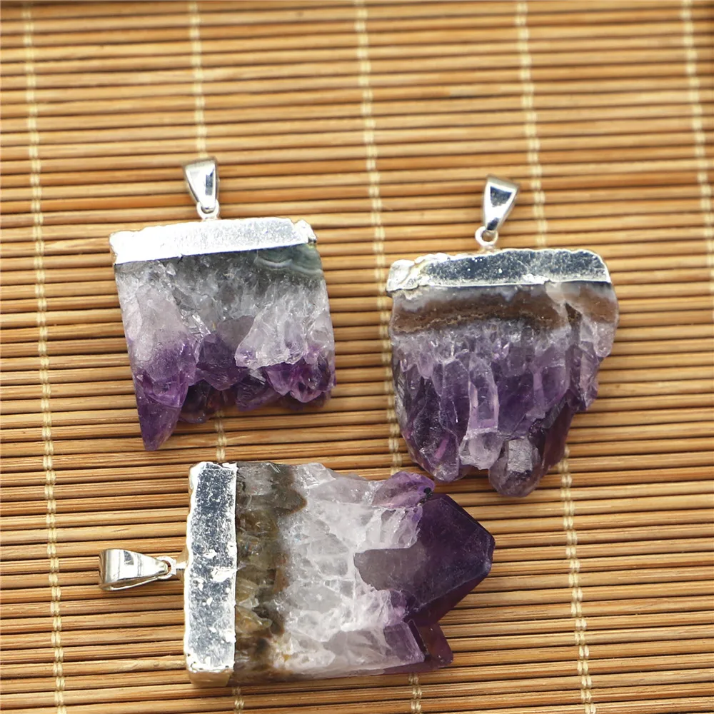 6Pcs Druzys Natural Drusy Stone Random Amethysts Pendants Irregular Square Quartz Geode Cut Necklace Crystal Piont Healing G1112