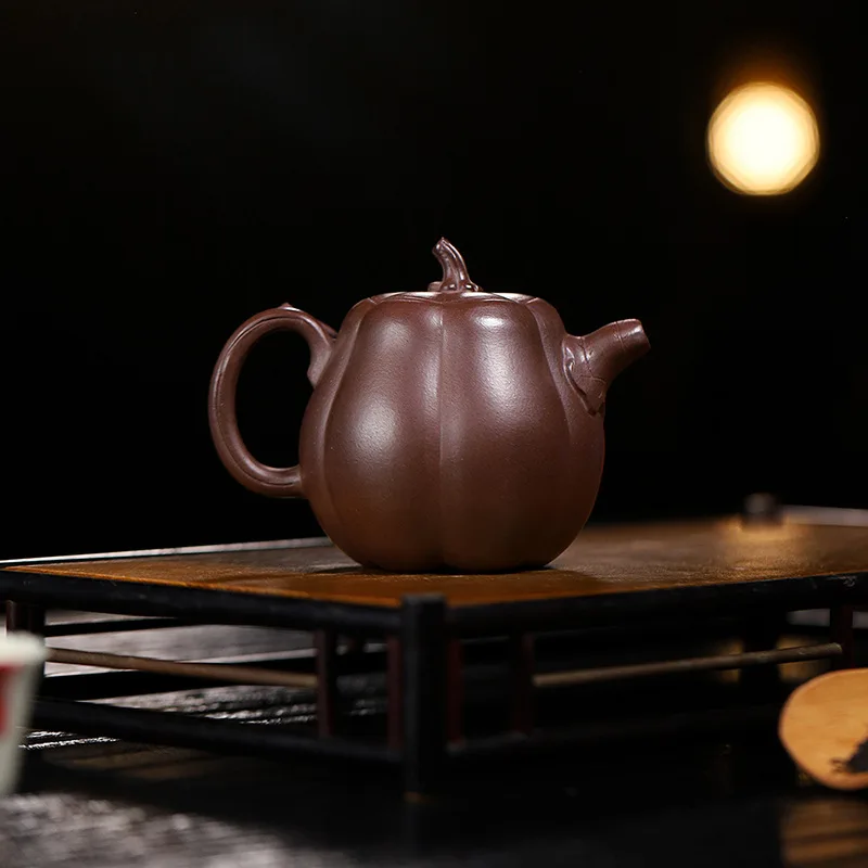 Chinese Style Pumpkin Shaped Teapot, Purple Clay Original ore old purple mud, Kung Fu Home Supplies Pure Handmade, Tea Pots, 1Pc