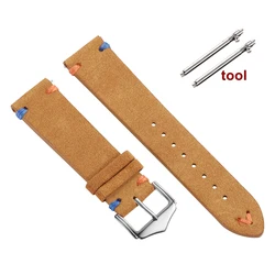 Elegant Hand - Sewn Soft Suede Calfskin Watch Strap with Quick Release - 18mm (Light Brown)