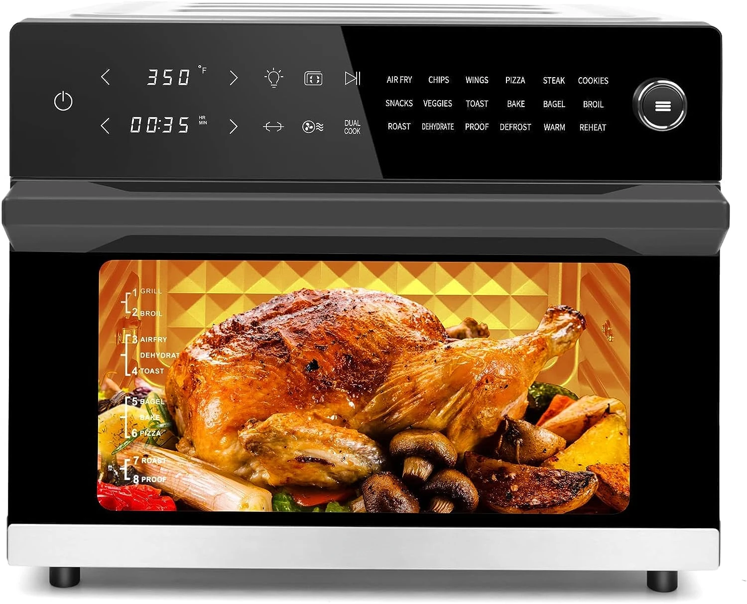

Large Air Fryer Oven Toaster Oven Combo with Rotisserie 18-in-1 Convection Oven Countertop LED Touch and Knob Design Digital Ove