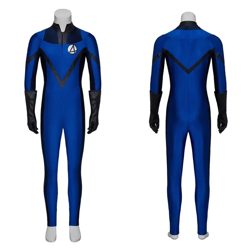 

Movie Fantastic 4 Bodysuit Cosplay Costume Blue Superhero Zentai Gloves Suit Halloween Carnival For Adult Men Jumpsuits