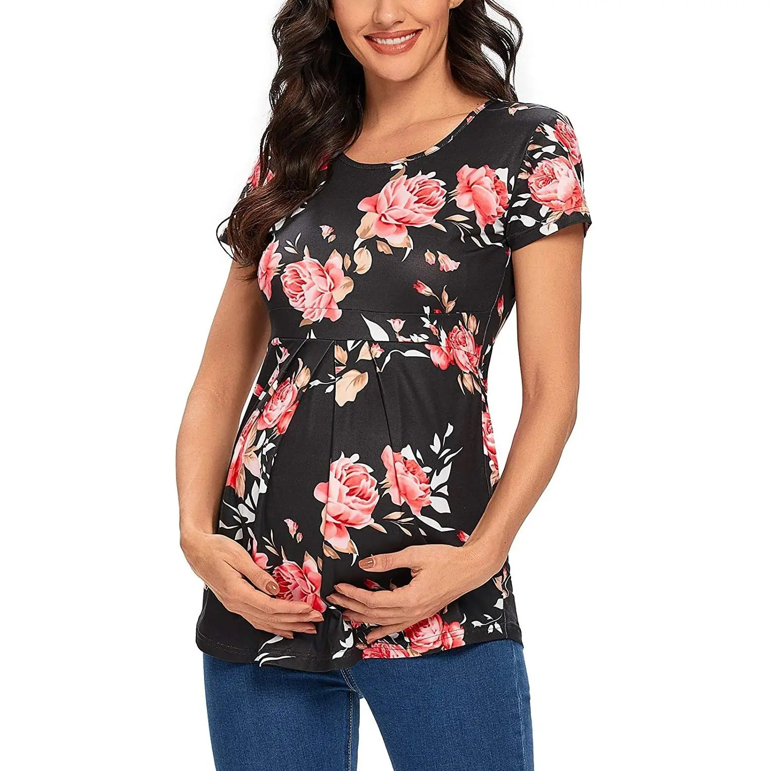 Fashion Pregnant Tshirt  Print Round Neck Short Sleeved Maternity T-shirt Nursing Tops Breastfeeding Maternity Clothes