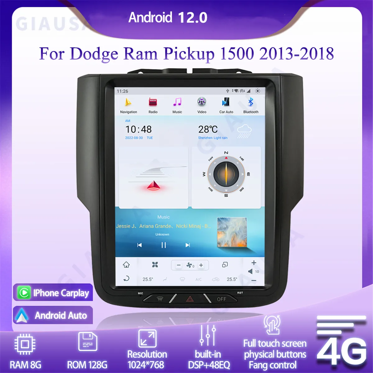 

128GB Car Android IPS Screen For Dodge RAM 1500 2011-2017 Tesla Radio Multimedia Stereo Video Player GPS Navi Head Unit Carplay