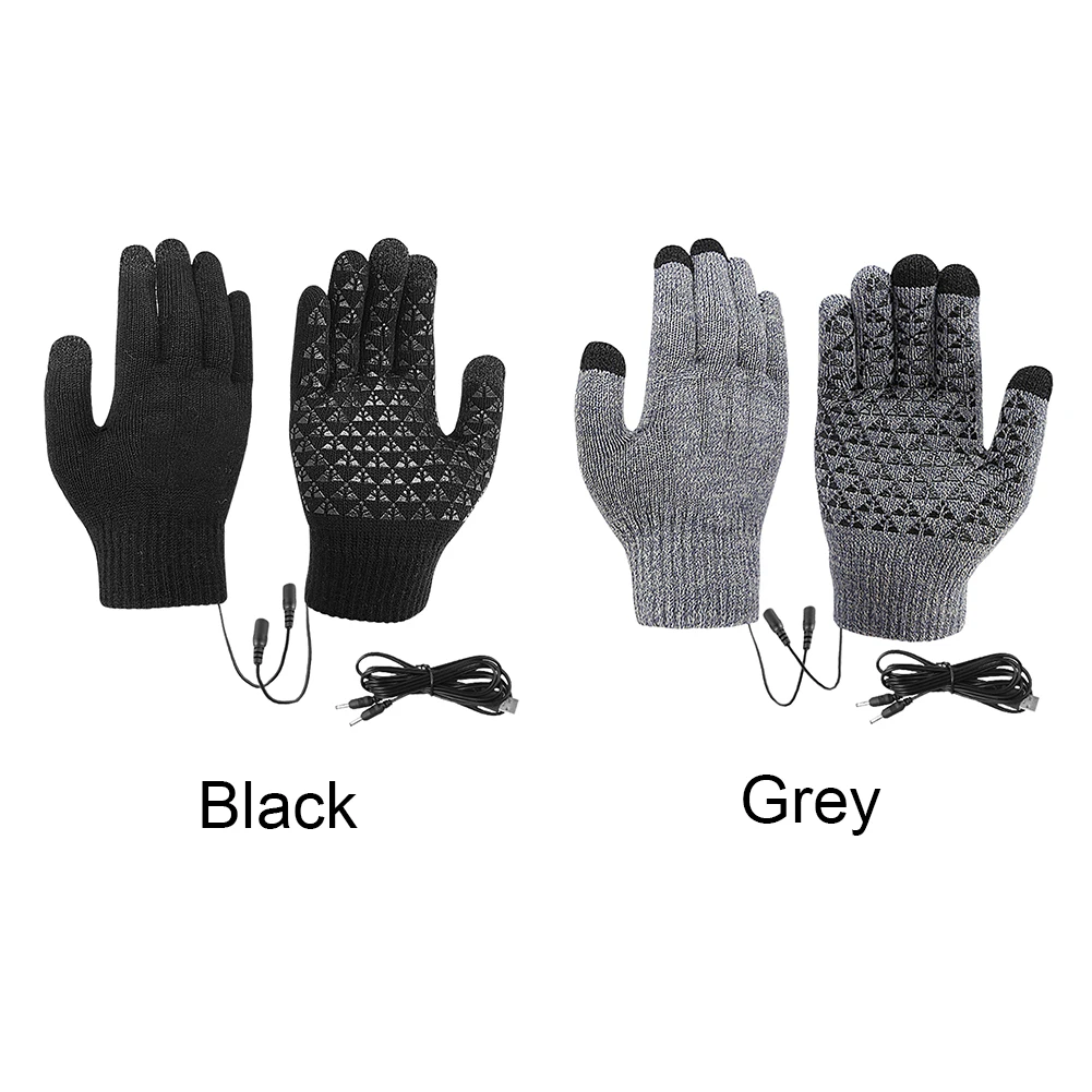 USB Heated Knitted Gloves Full Finger Gloves Non-Slip Touch Screen Gloves Thicken Winter Cycling Gloves for Autumn Winter