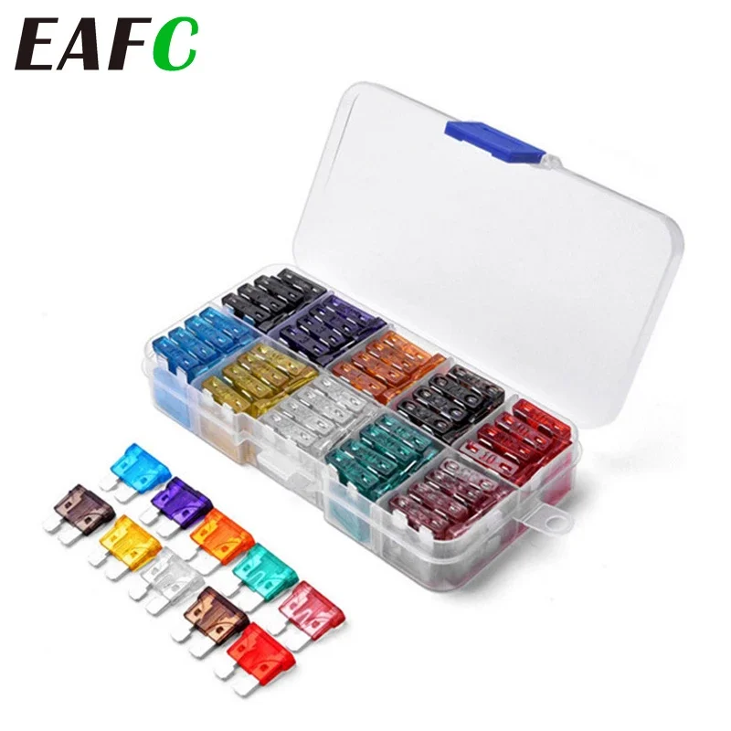Car Fuses Kit 100/50Ps Profile Medium Size Blade Type Car Fuse Assortment Set Auto Car Truck 2.5/3/5/7.5/10/15/20/25/30/35A Fuse with Box Clip