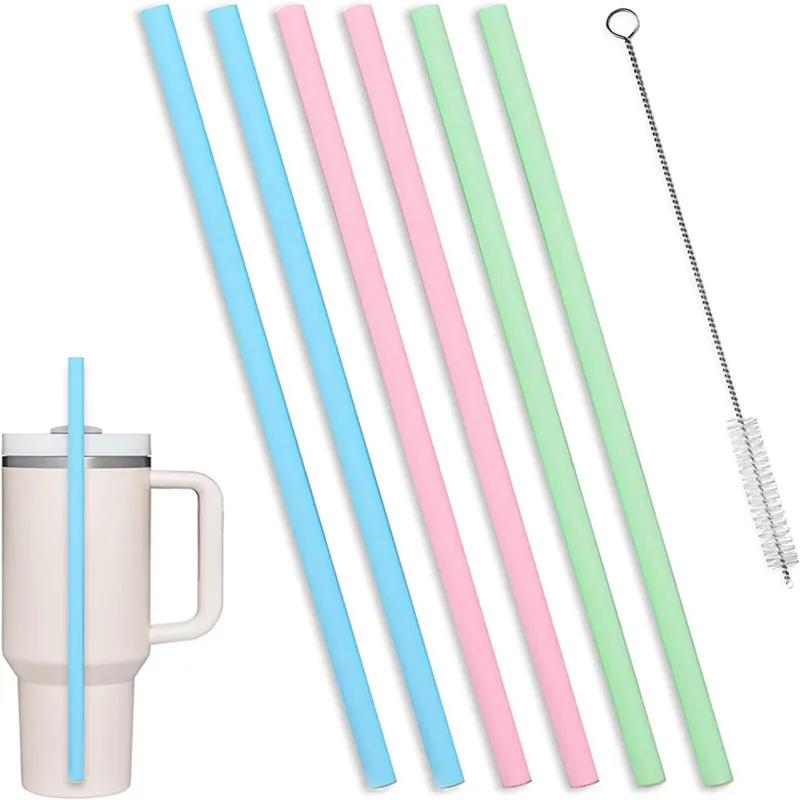 7pcs set Replacement Straw Compatible for Stanley 20 oz 30 oz 40 oz Cup Tumbler, 6 pack Reusable Straws with Cleaning Brush