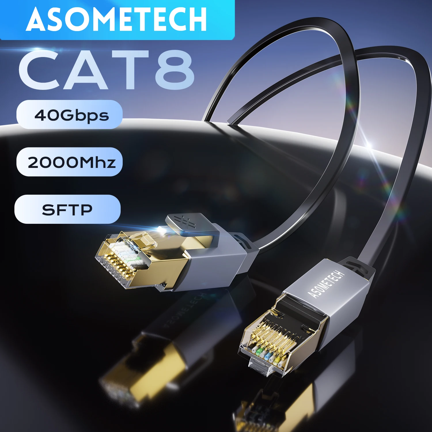 ASOMETECH High-Speed Cat 8 Ethernet Cable with Gold-Plated RJ45 Connector