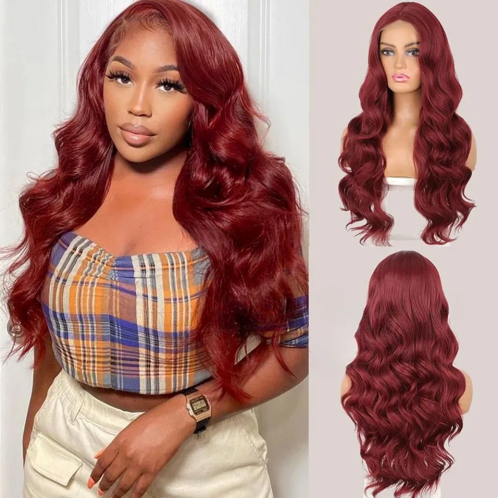 

Loose Curly Brown Lace Front Wig Synthetic Long Highlight Wigs Pre-styled Body Wave Wavy Curly Hairfor Women Natural Glueless