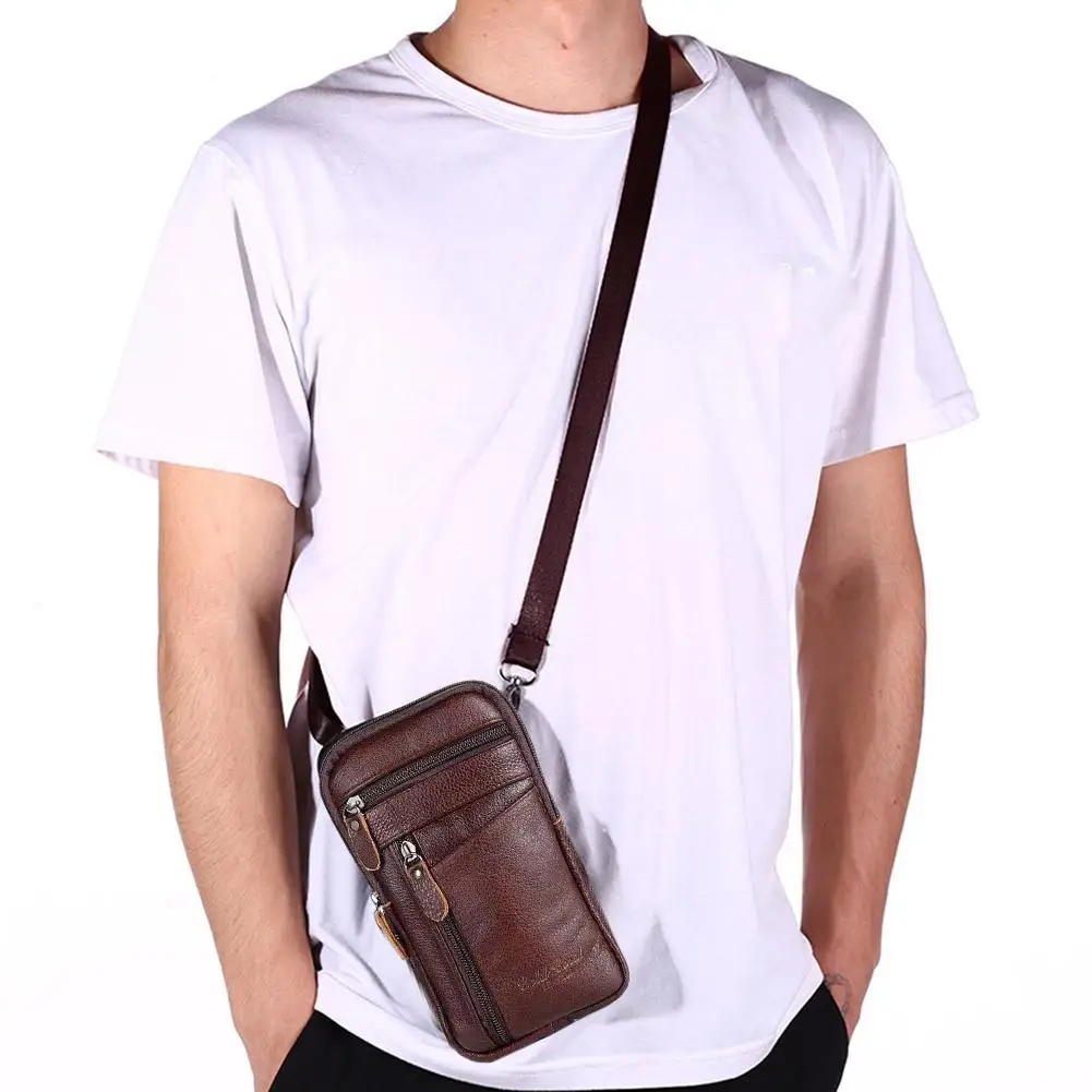 Men's Leather Belt Bag Multifunctional Chest Bag Husband Phone Shoulder Waist Purse Mens Crossbody Bags Women Men's Belt