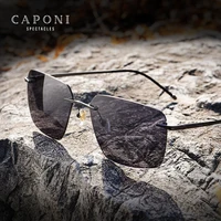 CAPONI Pure Titanium Photochromic Sunglasses Rimless Polarized Driving Men's Sun Glasses Ultra Light UV400 Brand Shades BS28923 1