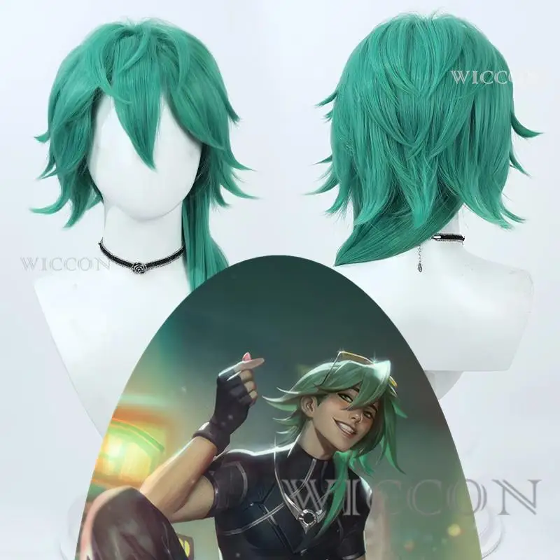 

High Quality Heartsteel Ezreal Cosplay Wig Green Heat Resistant Synthetic Hair LOL Cosplay Ezreal Wig Anime Cosplay Wigs +WigCap