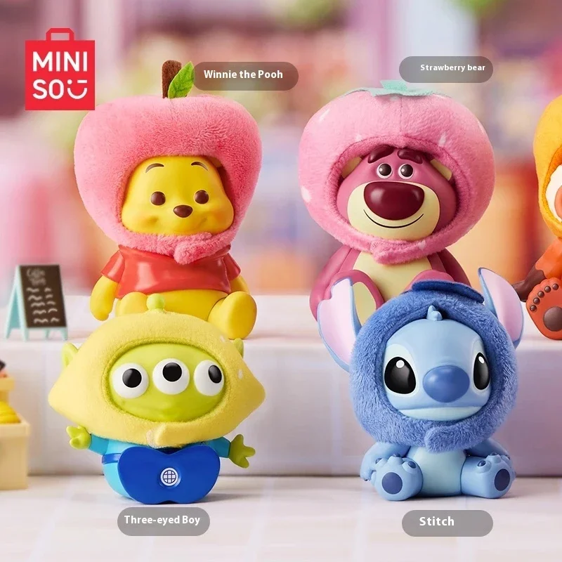 MINISO 디즈니 과일 테마 시리즈 블라인드 박스 스티치 딸기 곰 곰돌이 곰돌이 귀여운 트렌디 장난감, 랜덤 어린이 생일 선물