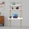 Wall Mount Desk 3 Tiers Computer Writing Table Laptop Industrial Bookcase Floating Pipe Ladder with Shelf for Home Office School 5